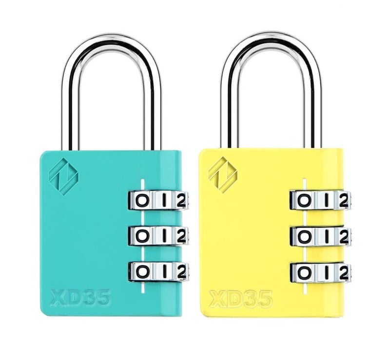 Zarker XD35 Combination Lock, 3-Digit Padlock for School Gym Sports LockerLock, Fence, Toolbox, Case, Hasp Storage (2-Pack, Emerald, Yellow) - Image 1